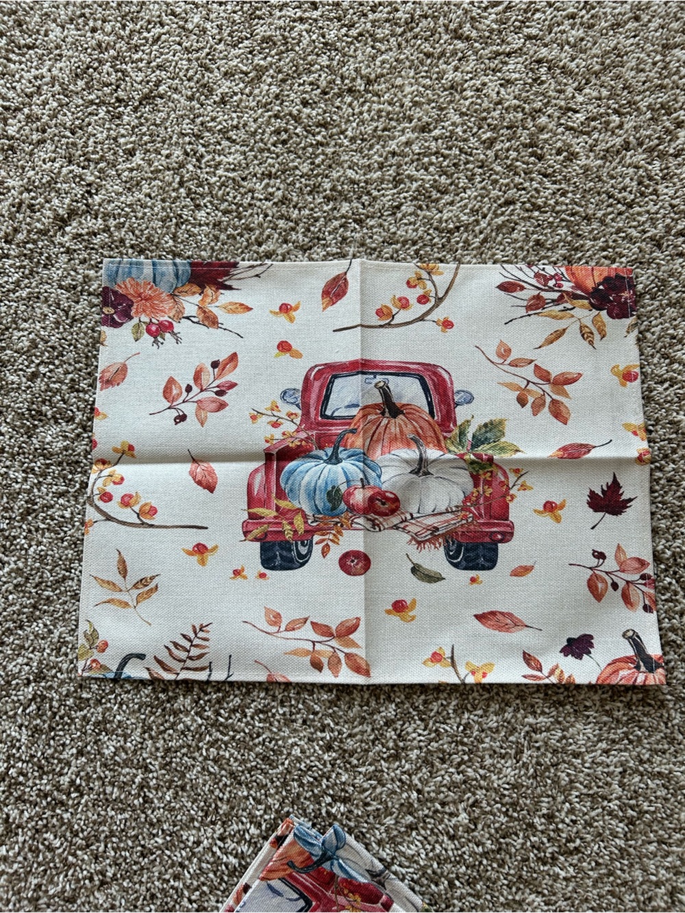 Set of 4 Autumn Pumpkin Truck Placemat - Fall Floral Print